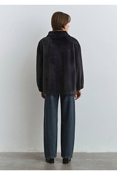 Mavi Antrasit Peluş Ceket Oversize / Geniş Kesim 1110597-84671