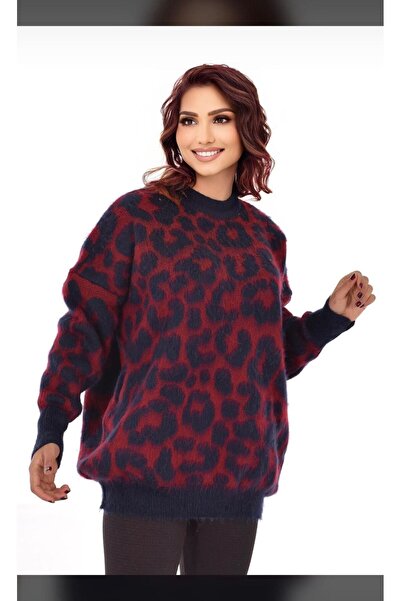 ribana Pulover cu guler rotund cu model leopard, tricotaje cu barbă moale Pulover hijab
