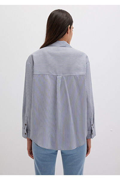 Mavi Çizgili Mavi Gömlek Oversize / Geniş Kesim 1211069-89153