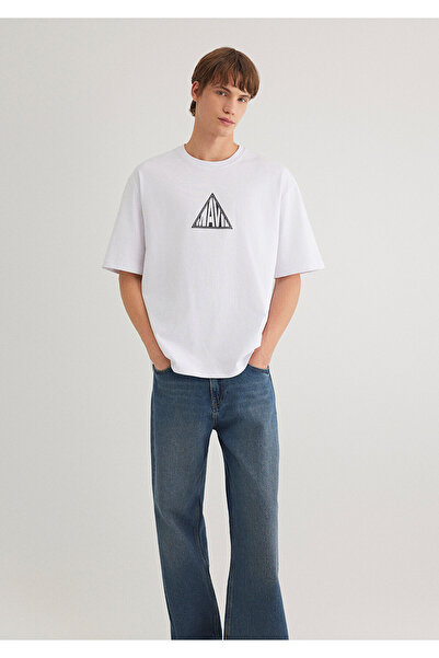 Mavi Bedrucktes weißes T-Shirt mit lockerer Passform / lockerer, entspannter Passform 0612524 -620