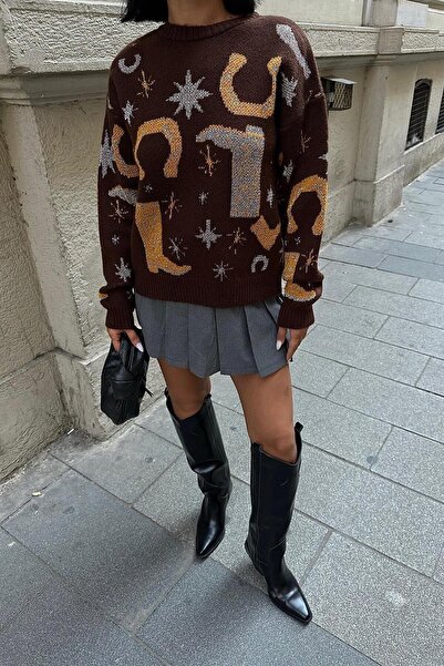 ribana Betie Pattern Regular Sweater, Zr Model Silvery Yarn Knitwear Sweater