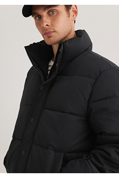 Mavi Dik Yaka Siyah Mont Loose Fit / Bol Rahat Kesim 0110474-900