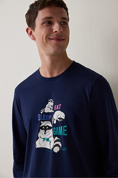 Penti Erkek Bisiklet Yaka Hayvan Desenli Pijama Takımı