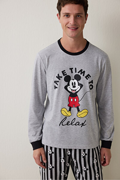 Penti Gri Melanj Erkek Mickey Mouse Uzun Kollu Pijama Takımı