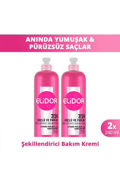 Elidor 7/24 Şekillendirici Saç Bakım Kremi Güçlü ve Parlak 240 ml x2