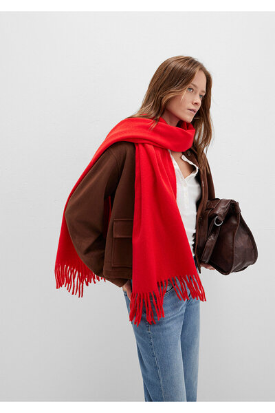 Mavi Püsküllü Kırmızı Atkı 198940-32180