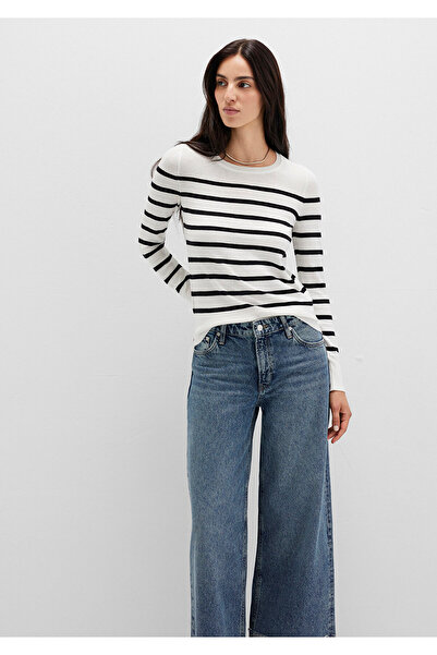 Mavi Pulover negru cu dungi cu guler rotund Slim Fit / Slim Fit 1710545 -85407