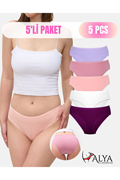 ALYA UNDERWEAR Συσκευασία με 5 βαμβακερά πολύχρωμα γυναικεία εσώρουχα - φούξια, λιλά, αποξηραμένο τριαντάφυλλο, σολομός, εκρού