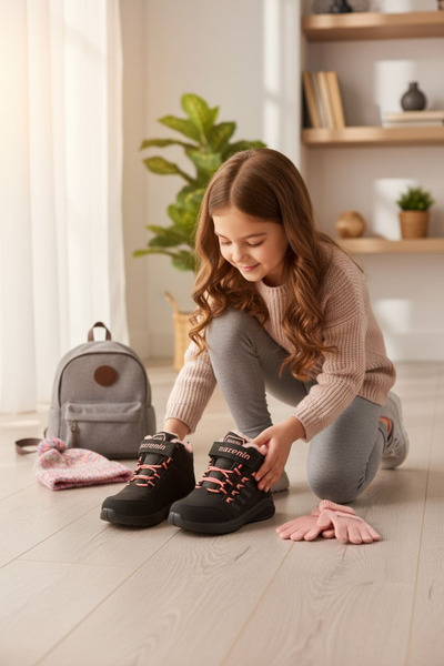 nazenintasarımlar PEMBE ÇOCUK SOĞUĞA DAYANIKLI YÜNLÜ KIŞLIK BOT