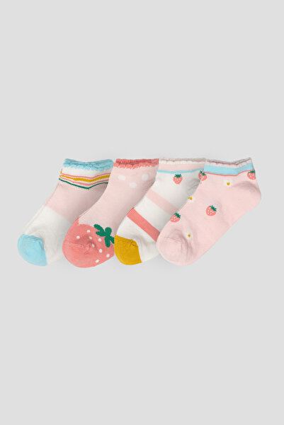 Defne Baby 4 Pairs of Summer Cotton Girls' and Baby Booties Socks