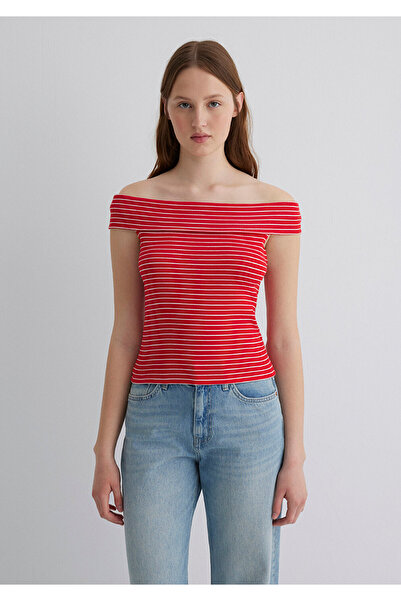 Mavi Red Striped Off-Shoulder Ball - Fitted Cut1612866-88688