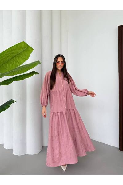 PREMİER VİE Tesettür Linen Fabric V-Neck Dress