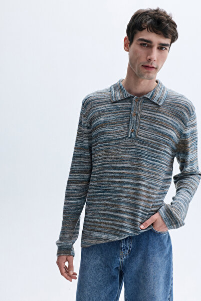 Mudo Striped polo collar sweater