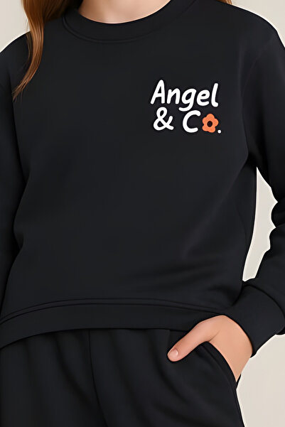 Angel&Co. Girls Clothing Cotton Wide Cut Black Girl's Tracksuit Set