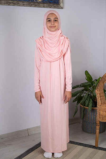 ihvan online Practical One-Piece Children's Prayer Dress with Headscarf 8-12 Years Old - Powder