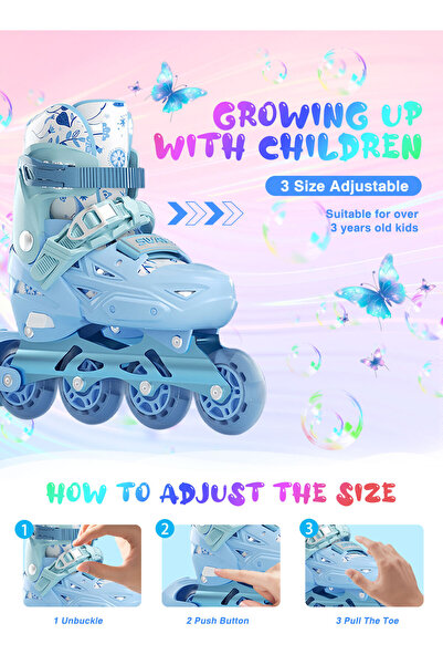 KidLe Kids Inline Skate Adjustable Inline skates with Full Light Up Wheels 3 Size, for Kids Girls and Boys