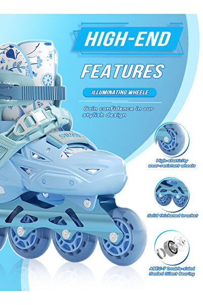 KidLe Kids Inline Skate Adjustable Inline skates with Full Light Up Wheels 3 Size, for Kids Girls and Boys