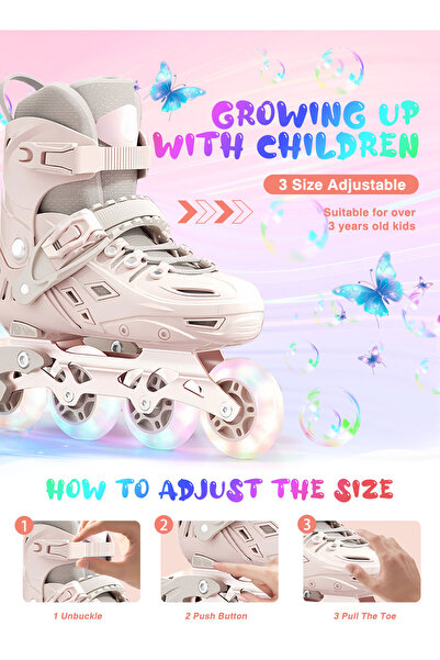 KidLe Kids Inline Skate Adjustable Inline skates with Light Up Wheels 3 Size, for Children Girls and Boys