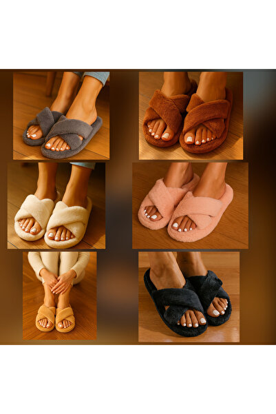 BYRAMSE Pachet de 3 papuci de casă din pluș cu talpă ușoară