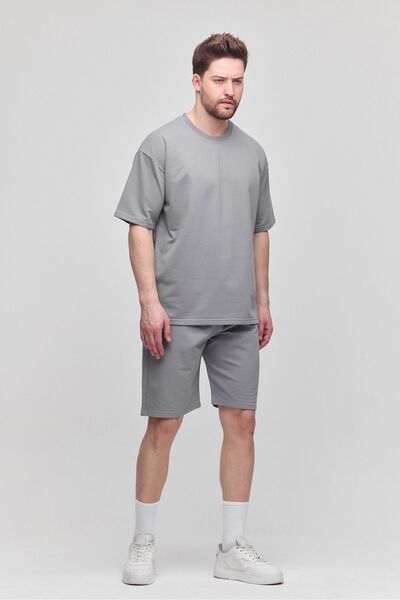 COMBİNE MİCHAİL Мъжки комплект от 2 части, свободна кройка, удобен, с десен, без повдигане, сив анцуг