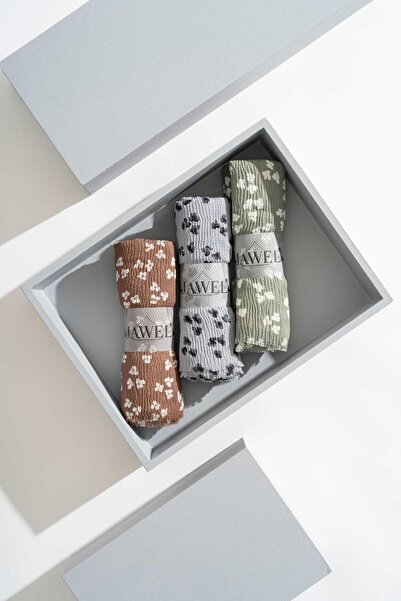 JAWEL Kadın Kırışmaz Tesettür 3'lü Bürümcük Şal Paketi (Çikolata-Küf Yeşili-A...