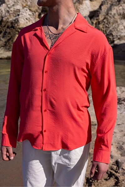 COMBİNE MİCHAİL Мъжка лятна риза с текстурирана кройка в цвят фуксия и лен