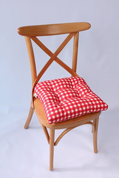 ALTINPAMUK Gold Pofidik Gingham Chair Cushion 38X38 Red