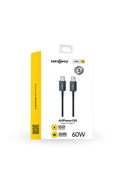teknoway ARF 60W type-C to Type-C Şarj Kablosu Siyah
