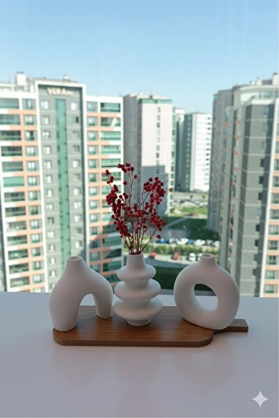 Genel Markalar Minimal Vazo seti, 3 parça ev dekorasyon seti, beyaz, ev dekorasyonu