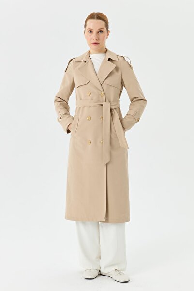 Günay Karaca معطف واق من المطر رياضي نسائي موسمي بأزرار مزدوجة 20242