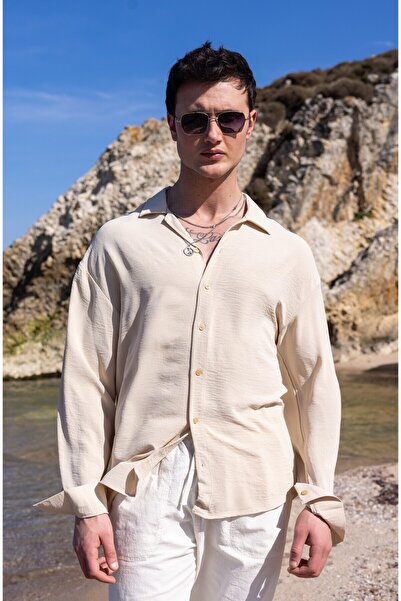 COMBİNE MİCHAİL Мъжка бежова ленена риза с удобна кройка за лятото