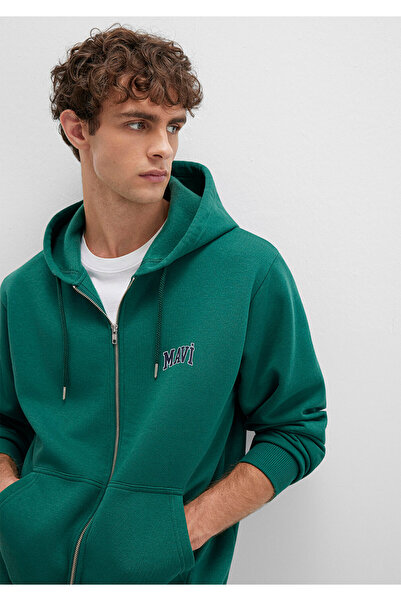 Mavi Mikina na zip s potištěným zeleným logem - 0611715 -71874