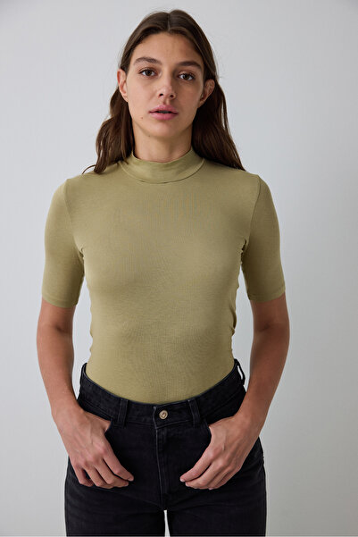 Penti Khaki Half Turtleneck 3/4 Sleeve Slim Fit Top