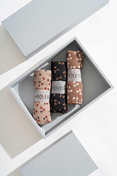 JAWEL Kadın Kırışmaz Tesettür 3'lü Bürümcük Şal Paketi (Çikolata-Koyu Ceviz-Açık Kahve)