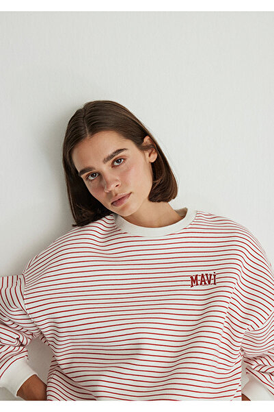 Mavi Rot gestreiftes Sweatshirt mit Logo-Aufdruck 1s10100-86680