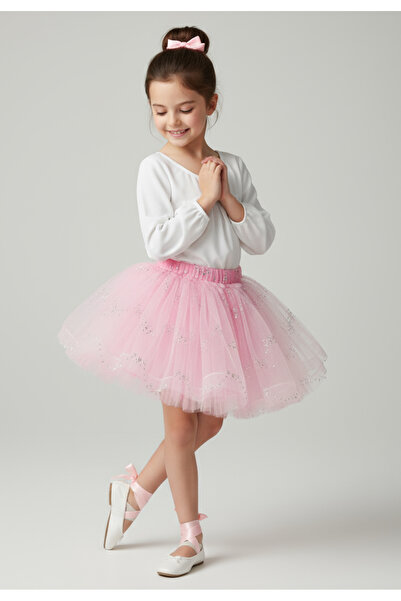 By Piera Silver Floral Printed Tulle Skirt