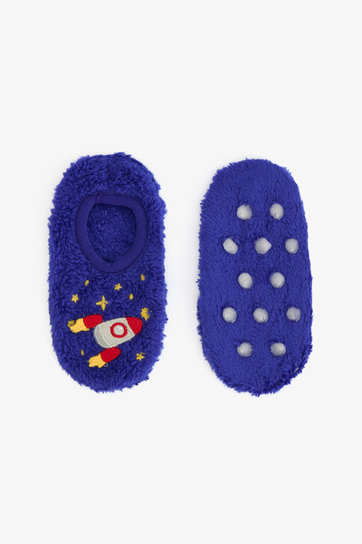 Penti Saks Blue Boy's Space Planet Embroidered Non-Slip Sole Home Shoes