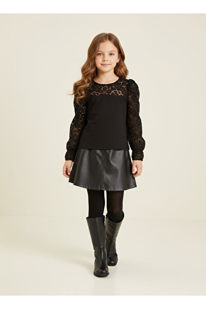 By Piera Bluză pentru copii din bumbac pieptănat cu dantelă