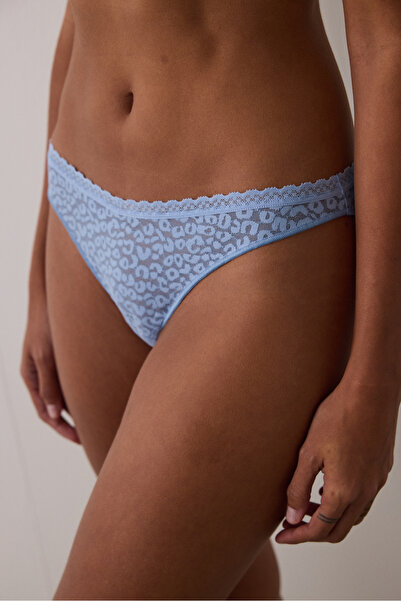 Penti Chiloți brazilieni cu talie joasă, cu decolteu în V, cu model de zebră, albastru Easy Lace