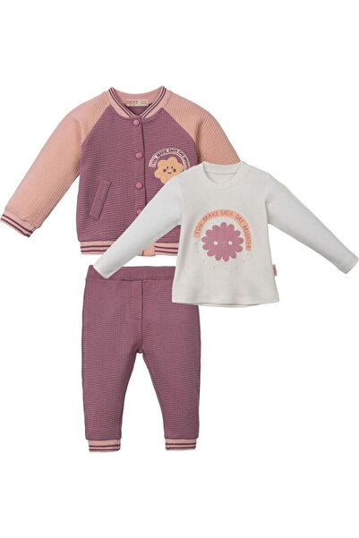 Necix's 243551 Kız Bebek Çiçek Nakışlı Kolej 3'lü Takım