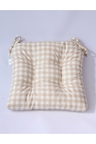 ALTINPAMUK Gold Pofidik Gingham Chair Cushion 38X38 Beige