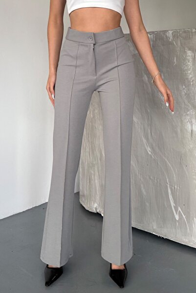 COMBİNE MİCHAİL Women's Gray High Waist Recovery Spanish Leg Palazzo Trousers