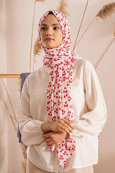 JAWEL Kadın Çiçek Desenli Kırışmaz Bürümcük Şal 190*80 Cm