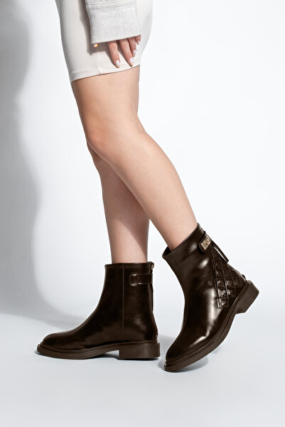 Marjin Γυναικείες μπότες casual με φερμουάρ πίσω με αγκράφα Himpa καφέ