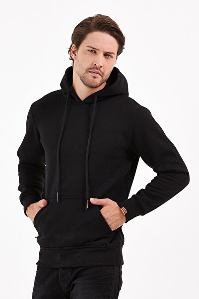 COMBİNE MİCHAİL Black Color Kangaroo Pocket Hooded Sweatshirt 1205