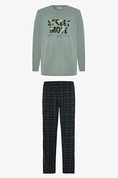 Penti Move Erkek Slogan Baskılı Uzun Kollu Pamuklu Pijama Takımı