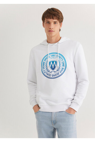 Mavi Λευκό φούτερ με κουκούλα με τυπωμένο λογότυπο 0611721 -620