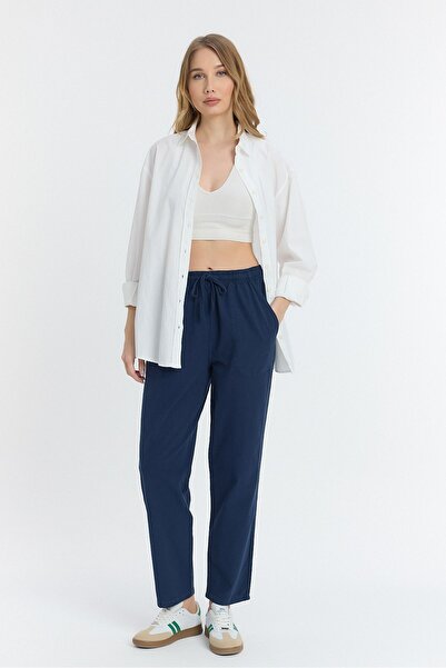 COMBİNE MİCHAİL Льняні штани вільного крою темно-синього кольору