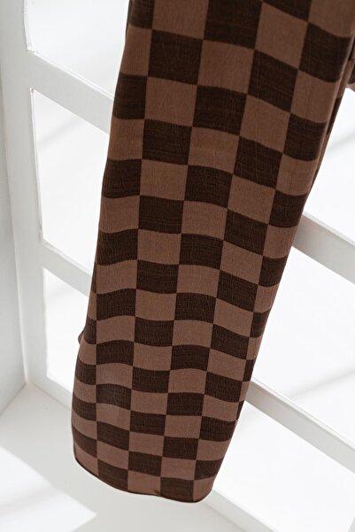 JAWEL Women's Checkerboard Patterned Hijab Jacquard Shawl 185x70 Cm