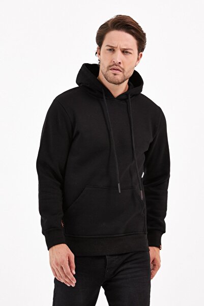 COMBİNE MİCHAİL Black Color Kangaroo Pocket Hooded Sweatshirt 1205